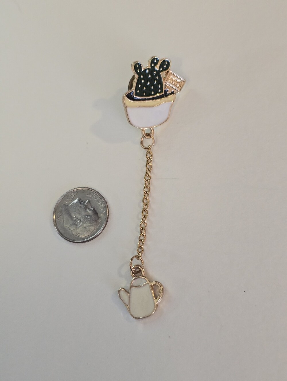 Gold Tone Cactus & Teapot Dangle Brooch - Picture 4 of 5